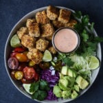 A colorful bowl of a bang bang tofu.