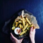 Chickpea fries with yogurt-tahini sauce.