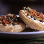 Homemade Bagels with Tofutti, Capers and Caramelized Shallots