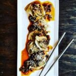 Homemade wontons with a sweet ginger glaze.