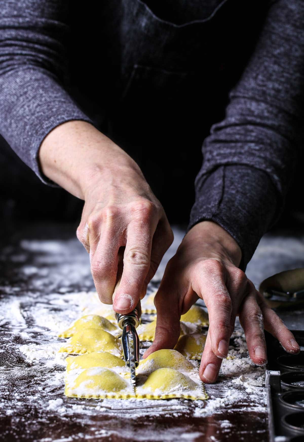 The process of how to make ravioli in action.