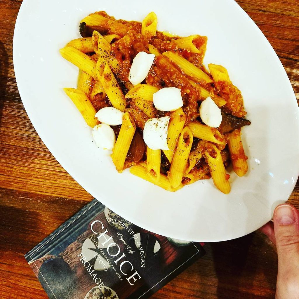 Pasta with vegan Bolognese and Mozzarella at Choice Cafe in Kyoto
