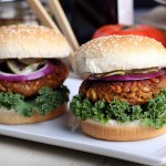 Sweet Potato, Farro and Walnut Burgers with Homemade Pickles