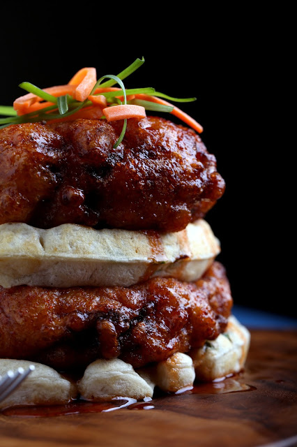 Vegan Chick'n and Waffles with Sriracha-Maple Syrup
