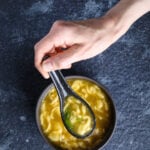 A bowl of vegan egg drop soup.