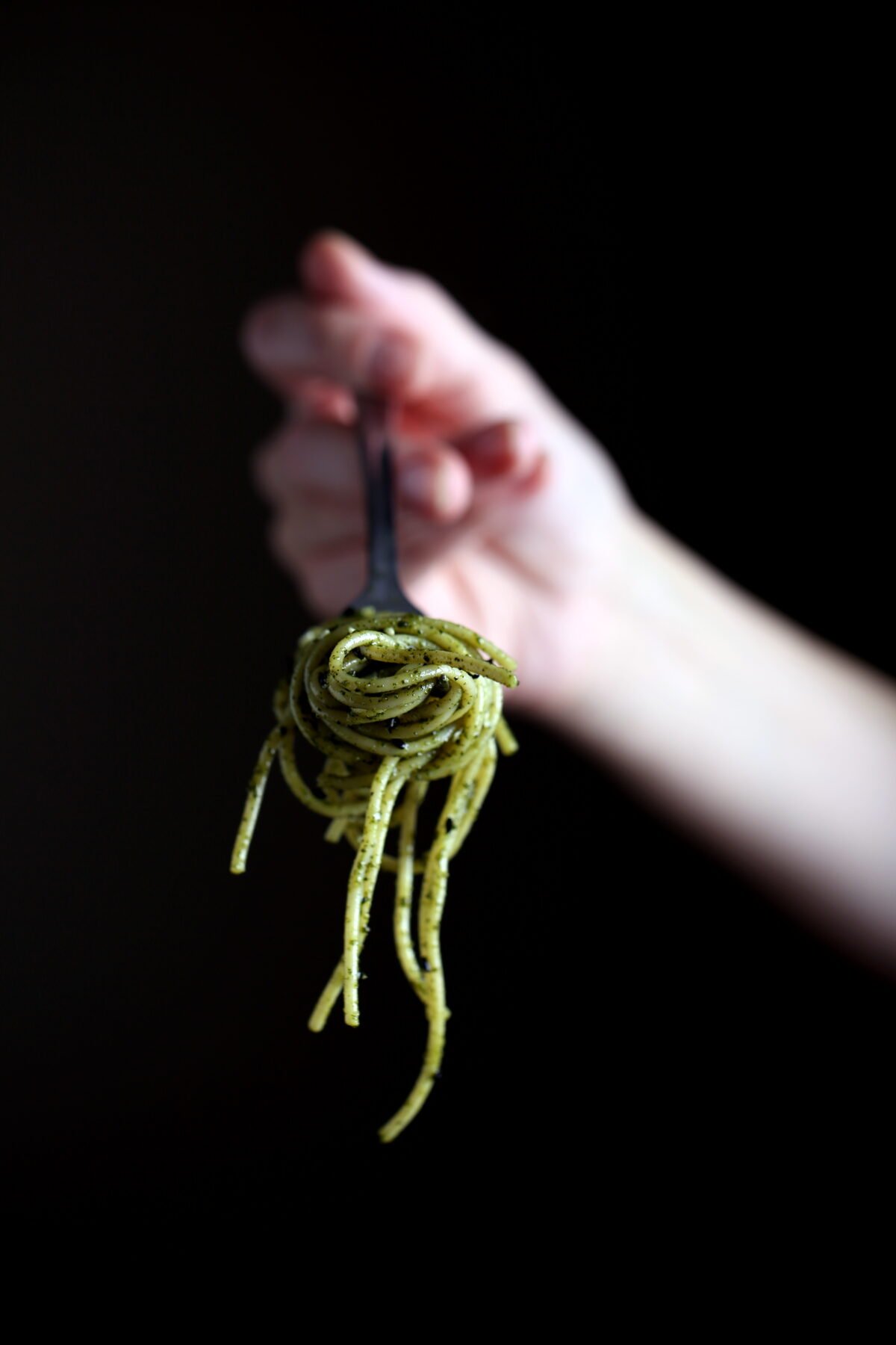 Pasta with a vegan seaweed-matcha butter sauce.