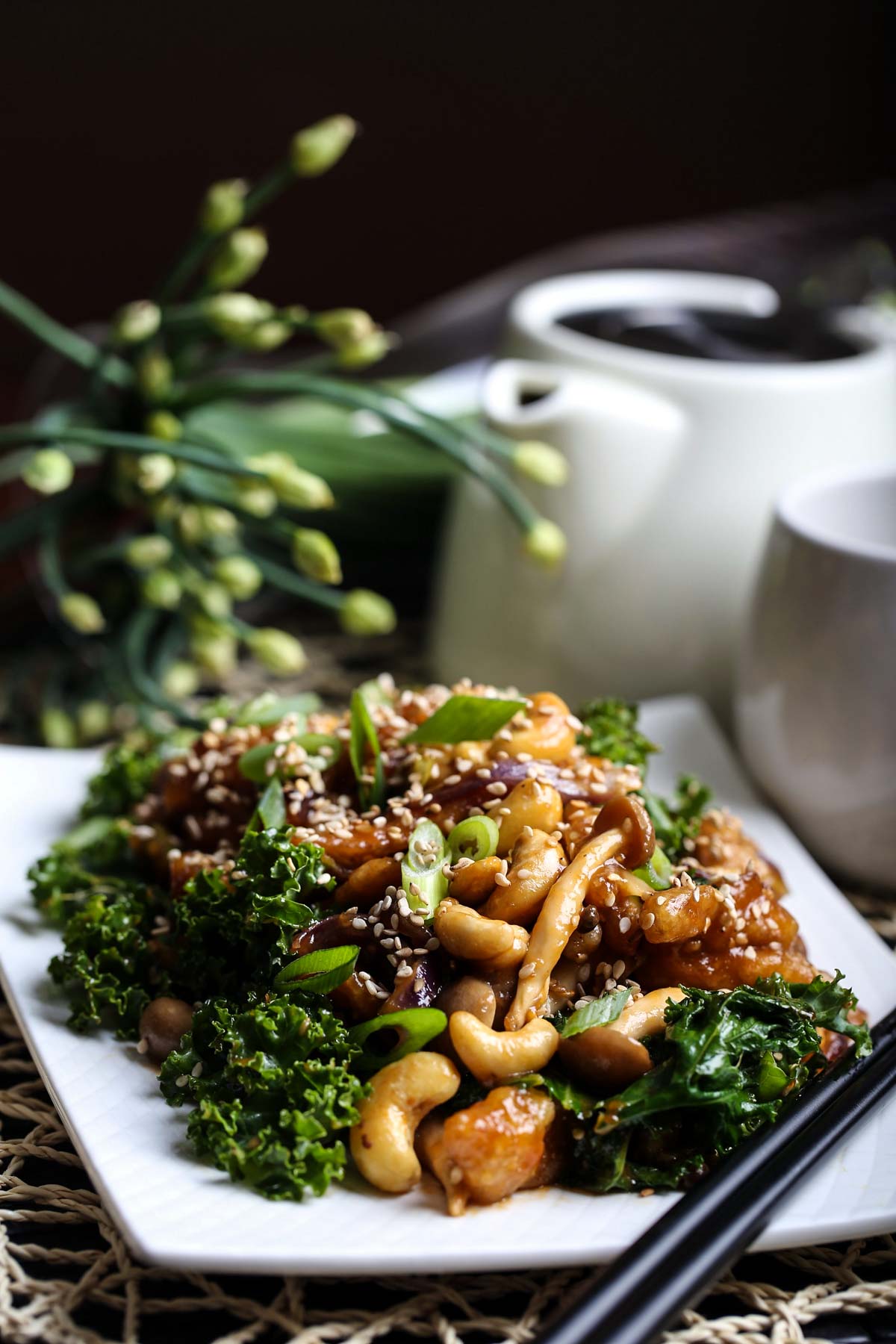 A plate of vegan sweet and sour chicken.