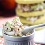 A creamy vegan tuna salad made with hearts of palm, served in a small white ramekin.
